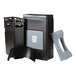 A black and grey Commercial Zone Avante trash bin with a canopy top.