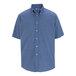 A men's French blue short sleeve Edwards Oxford dress shirt with buttons.