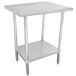 A white rectangular Advance Tabco stainless steel work table with a galvanized steel undershelf.