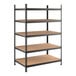 A black heavy-duty boltless shelving unit with five particleboard shelves and 72-inch uprights.