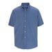 A French blue Edwards men's short sleeve Oxford dress shirt with buttons.