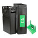 A black rectangular object with a green lid and a white label.
