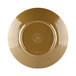 A close-up of an Elite Global Solutions Pebble Creek Tapenade-colored plate with a brown plate and gold rim.