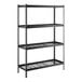 A black metal 4-shelf boltless wire shelving unit with Z-beam construction and 72-inch uprights.