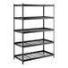 A black metal 5-shelf boltless wire shelving unit with Z-beam construction and 72-inch uprights.