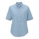 A women's light blue short sleeve Edwards dress shirt on a mannequin.