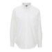 A close up of a Edwards women's white long sleeve button down Oxford dress shirt.