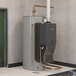 An 80-gallon Rinnai Demand Duo CHS16080HCXiN natural gas or liquid propane storage water heater with a vertical cylindrical tank and attached control unit.
