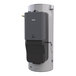 A grey Rinnai water heater with a black rectangular box.