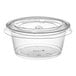 A clear plastic Choice souffle container with a lid.