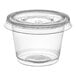 A Choice clear plastic souffle container with a lid.