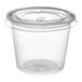 A Choice clear plastic souffle container with a lid.