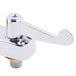 A chrome Equip by T&S deck-mounted faucet with wrist handles and a swing spout.