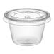 A Choice clear plastic souffle cup with a PET plastic lid.