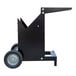 A black metal mobile stand with wheels.