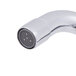 A close-up of a chrome Equip by T&S deck-mounted faucet with silver lever handles.