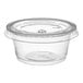 A Choice clear plastic souffle cup with a lid.