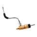A metal pipe with a gold and black hose attached to a pressure valve.