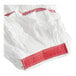 A white microfiber wet mop head with a 1-inch red headband.