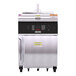 A large silver and black Giles electric kettle fryer with a stainless steel cabinet.
