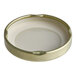 A white plate with a 48 gold metal lids with a white plastisol liner on a white background.