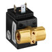 A black and gold solenoid valve with metal parts, including a gold piece.