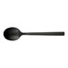 A black Libbey Elexa stainless steel demitasse spoon with a long handle.