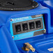 A blue Lavex extractor with black buttons and a black circle.