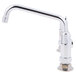 A chrome Equip by T&S deck-mounted faucet with wrist handles and an 8" swing spout.