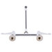A chrome Equip by T&S deck-mounted faucet with 8" adjustable centers and white wrist handles.