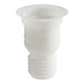 A white plastic drain pipe connector with a hole and spout.
