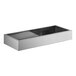 A stainless steel rectangular shelf for a refrigerator with a clear glass top.