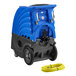 A blue and black Lavex carpet extractor with hoses.