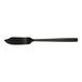 A close up of a Libbey Elexa Satin Noir stainless steel butter spreader with a black handle.
