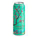An AriZona Green Tea can with cherry blossoms on it.