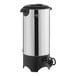 A stainless steel single wall coffee urn with a black base and lid, designed to hold up to 46 cups (230 oz.).