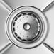 A close-up of a Steelton stainless steel hand sink rim with holes.