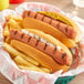 Two Hebrew National beef hot dogs in a basket.