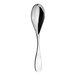 A close-up of the shiny silver stem of a WNK Ovation stainless steel tablespoon.
