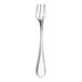 A close up of a WNK Pearl stainless steel oyster fork with a silver handle.