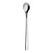 A silver iced tea spoon with a long handle.