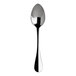 A close-up of a stainless steel WNK serving spoon with a black handle.