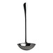 A silver ladle with a long handle.
