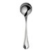 A WNK Leopardi stainless steel soup spoon with a long handle.