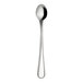A close-up of a WNK Pearl stainless steel iced tea spoon with a long handle.