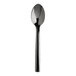 A WNK Chatsworth stainless steel demitasse spoon with a black handle on a white background.