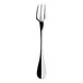 A close-up of a WNK Baguette stainless steel oyster and cocktail fork with a black handle.