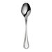 A close-up of a WNK Leopardi stainless steel demitasse spoon with a handle.