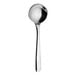 A WNK Tuscany stainless steel round bowl soup spoon with a long stem.