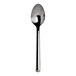 A silver WNK Chatsworth serving spoon with a black handle.